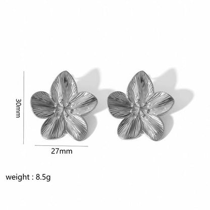 1 Pair Elegant Retro Flower Petal 304 Stainless Steel Drop Earrings