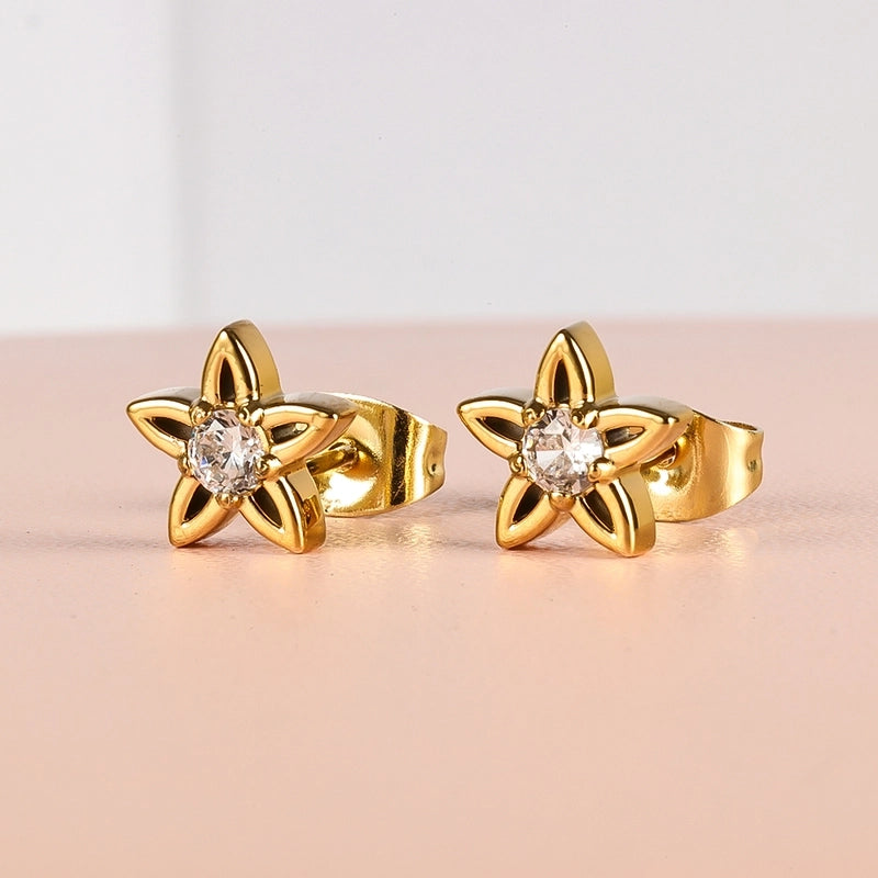 1 Pair Minimalist Classic Style Heart Shape Butterfly Deer Polishing Inlay 304 Stainless Steel Zircon 18K Gold Plated Ear Studs