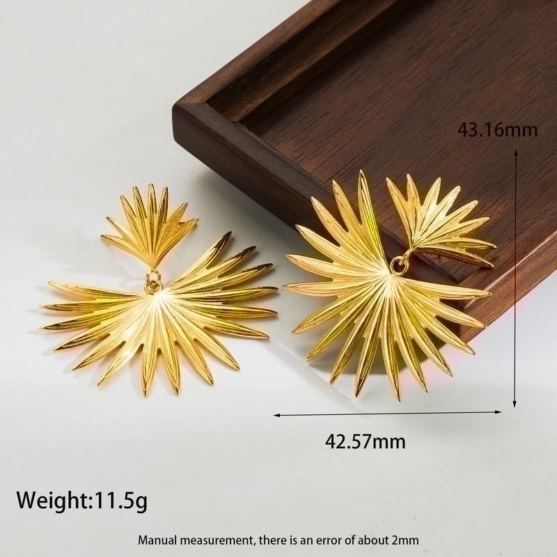 1 Pair Minimalist Leaves Solid Color Flower Plating Hollow Out Stainless Steel 18k Gold Plated Drop Earrings Ear Studs