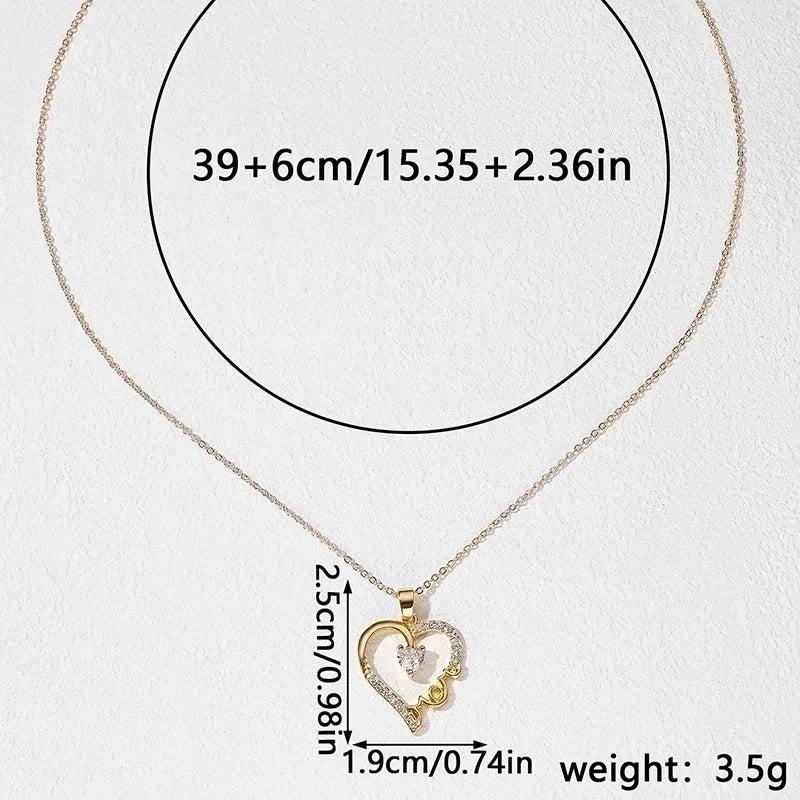 Elegant Romantic Letter Heart Shape Copper Plating Hollow Out Inlay Zircon Pendant Necklace