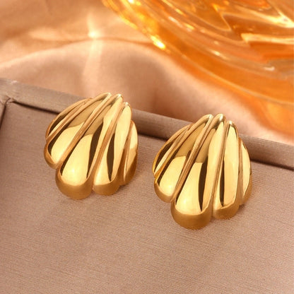 1 Pair Minimalist Sector Leaves Heart Shape Pleated 304 Stainless Steel 18K Gold Plated Ear Studs