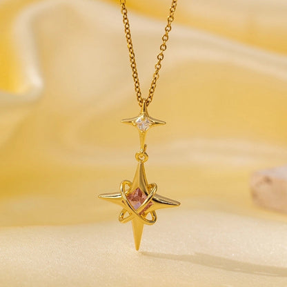 Titanium Steel Copper Plating Heart Shape Flower Bow Knot Pendant Necklace