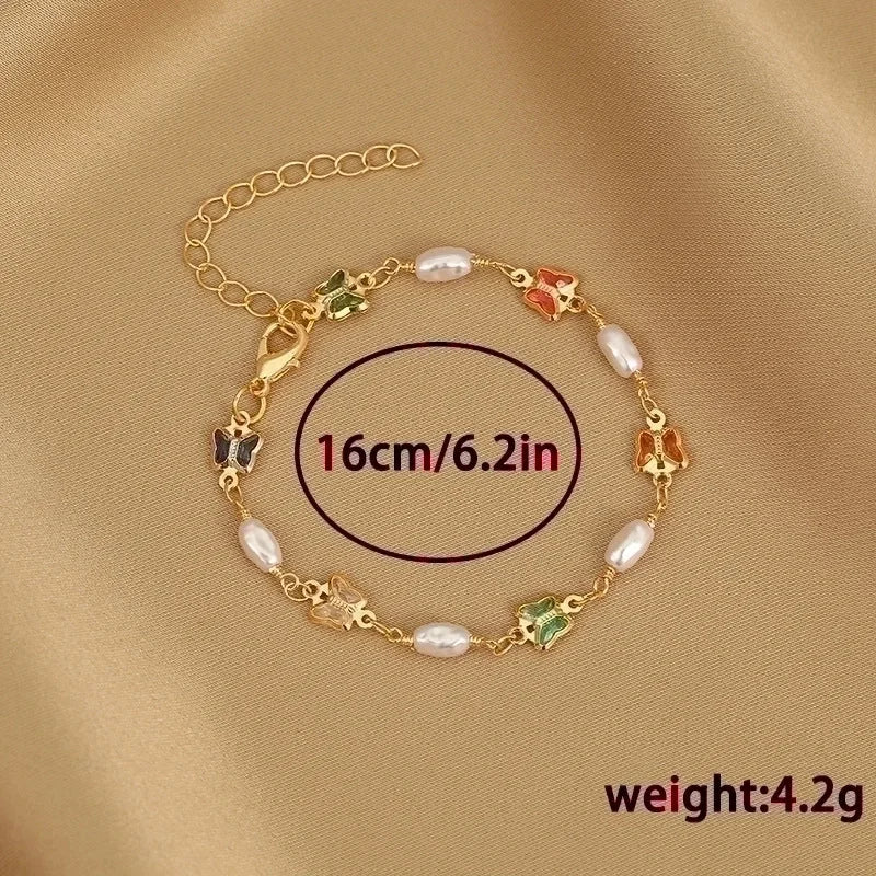 Fashion Heart Shape Butterfly Alloy Inlay Artificial Pearls Rhinestones Women\'s Bracelets 1 Piece