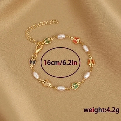 Fashion Heart Shape Butterfly Alloy Inlay Artificial Pearls Rhinestones Women\'s Bracelets 1 Piece