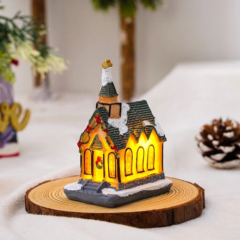 Christmas Small Ornaments Holiday Decorations Christmas Eve House Micro Landscape Luminous Desktop Window Scene Layout Gift