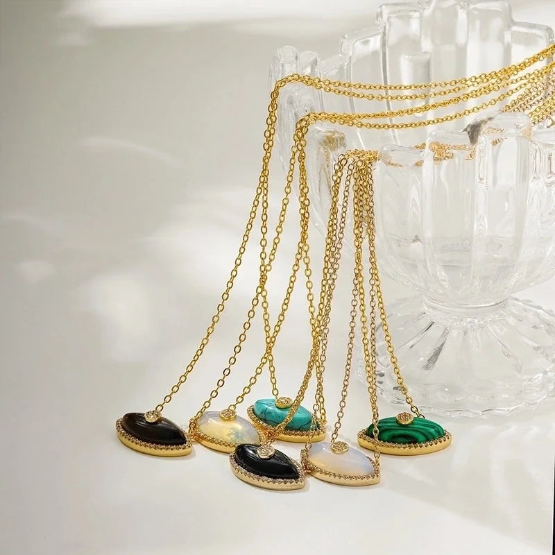 Modern Style Classic Style Devil's Eye 304 Stainless Steel Natural Stone Turquoise Zircon 18K Gold Plated Pendant Necklace