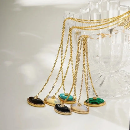Modern Style Classic Style Devil's Eye 304 Stainless Steel Natural Stone Turquoise Zircon 18K Gold Plated Pendant Necklace