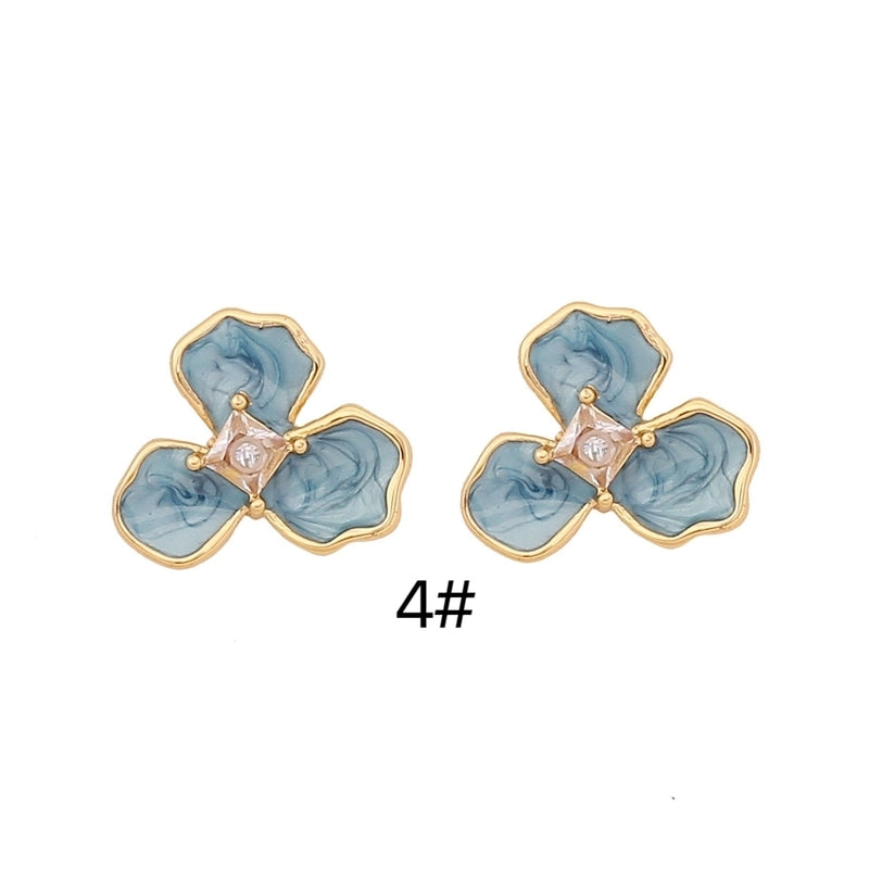 1 Pair Bohemian Minimalist Flower Enamel 316L Stainless Steel Zircon 14K Gold Plated Ear Studs