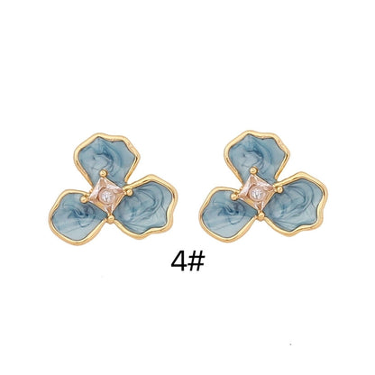 1 Pair Bohemian Minimalist Flower Enamel 316L Stainless Steel Zircon 14K Gold Plated Ear Studs