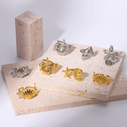 Open Ring IG Style Shell Geometric Geometric Stainless Steel Electroplating Rings