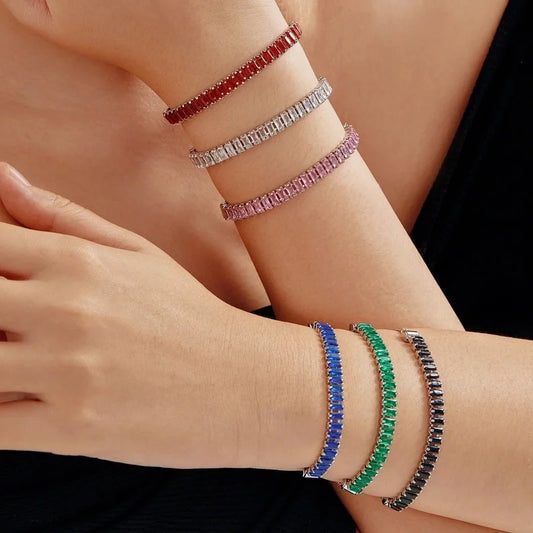 304 Stainless Steel Copper Rhodium Plated IG Style Minimalist Plating Chain Inlay Rectangle Zircon Bracelets Drawstring Bracelets