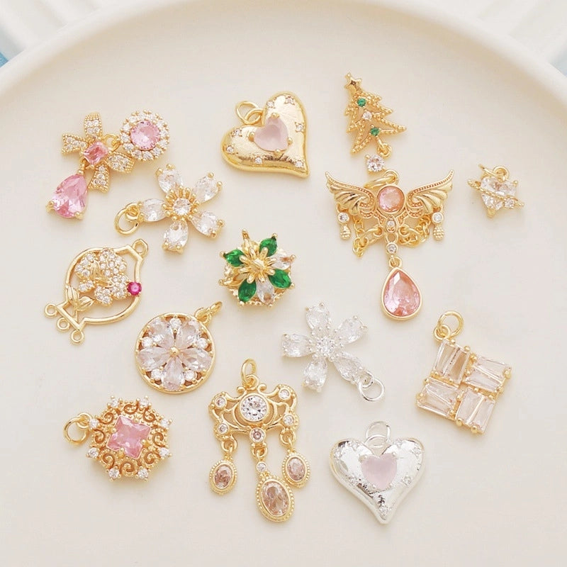 1 Piece Alloy Heart Shape Flower Pendant