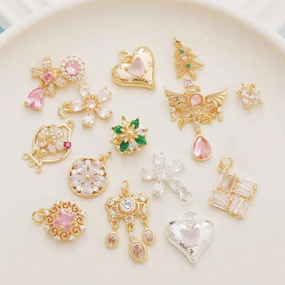 1 Piece Alloy Heart Shape Flower Pendant