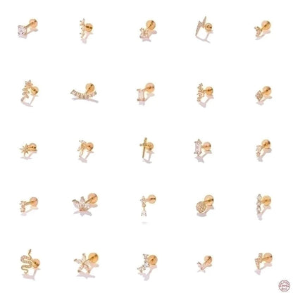 1 Piece Ear Cartilage Rings & Studs Fashion Solid Color 925 Sterling Silver Plating Inlay Zircon