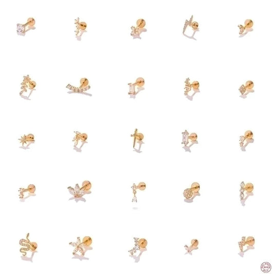 1 Piece Ear Cartilage Rings & Studs Fashion Solid Color 925 Sterling Silver Plating Inlay Zircon