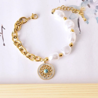 Sweet Geometric Devil's Eye Heart Shape 304 Stainless Steel 18K Gold Plated Artificial Pearls Rhinestones Shell Bracelets In Bulk