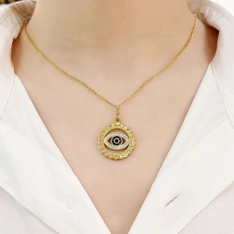 Casual Classic Style Commute Devil's Eye Heart Shape 304 Stainless Steel Zircon 18K Gold Plated Gold Plated Plating Stainless Steel Necklaces