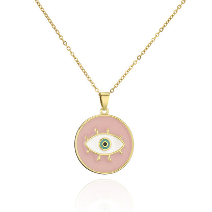 Minimalist Evil Eye Geometric Copper Inlay Necklaces