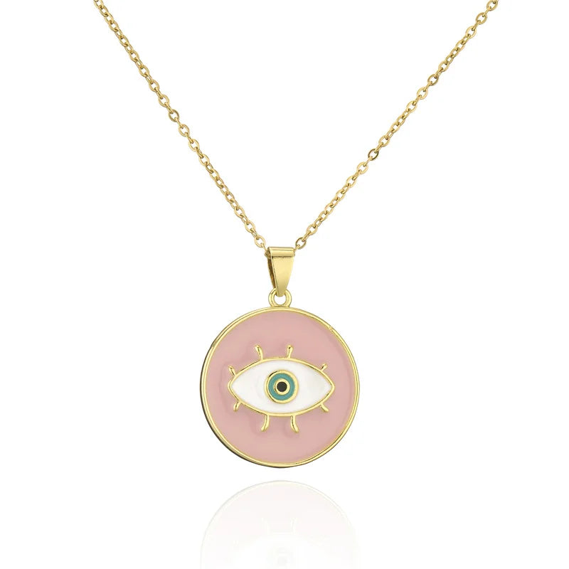 Minimalist Evil Eye Geometric Copper Inlay Necklaces