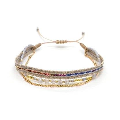Minimalist Classic Style Color Block Natural Stone Layered Knitting 18k Gold Plated Bracelets