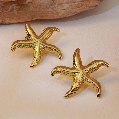 1 Pair Beach Streetwear Starfish 304 Stainless Steel Imitation Gold Ear Studs