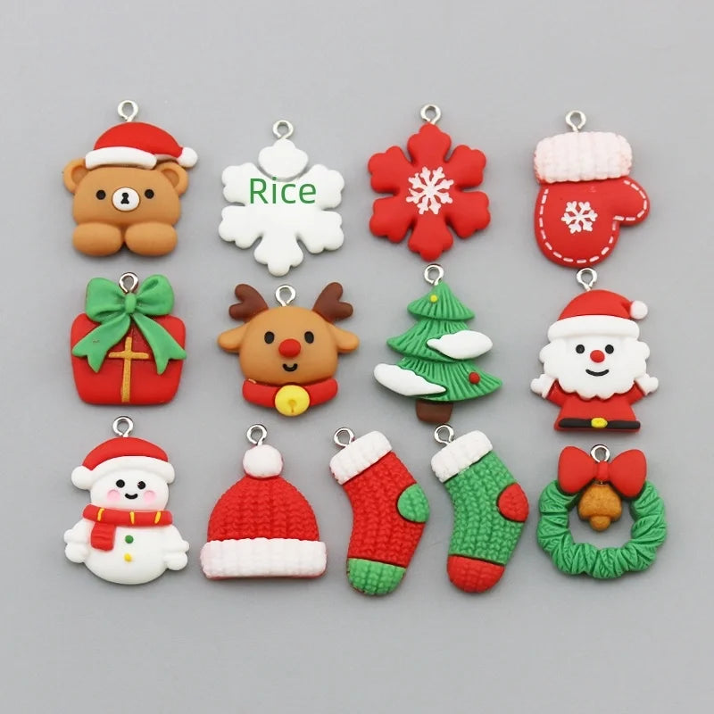 DIY Jewelry Accessories Resin Christmas Series Pendant Christmas Snowflake Hat Bear Key Chain Pendant Pendant