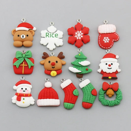 DIY Jewelry Accessories Resin Christmas Series Pendant Christmas Snowflake Hat Bear Key Chain Pendant Pendant
