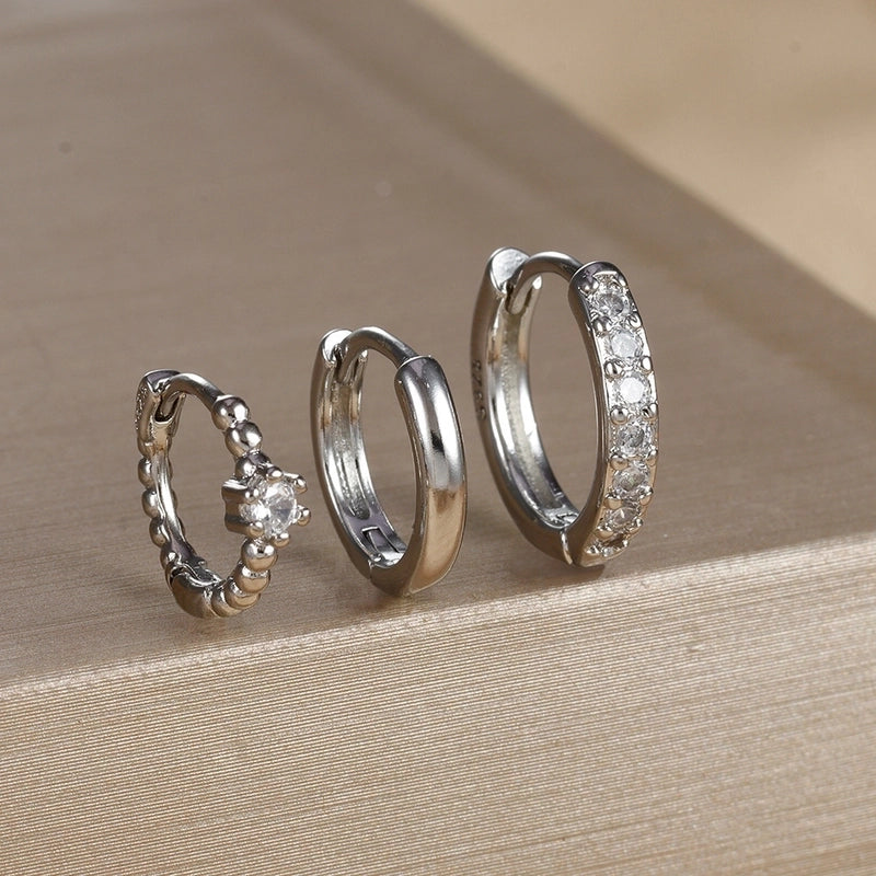 3 Pieces Set IG Style Minimalist Shiny Geometric Inlay Copper Zircon Earrings