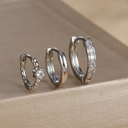 3 Pieces Set IG Style Minimalist Shiny Geometric Inlay Copper Zircon Earrings