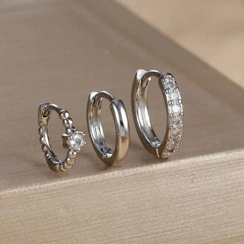 3 Pieces Set IG Style Minimalist Shiny Geometric Inlay Copper Zircon Earrings