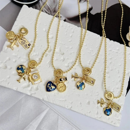 Multi-Style Copper Plating 18K Gold Full Diamond Zircon Travel Around The World Travel Style Series Clip Bead Necklace Necklace Suitable For Daily Wear Of All Ages Suitable For Gifts Original New Arrivals