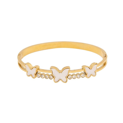 Minimalist Leaves Flower Bow Knot 304 Stainless Steel 18K Gold Plated Zircon Bangle In Bulk