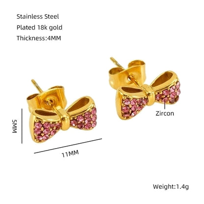 1 Pair Elegant Classical Vintage Style Flower Bow Knot Plating Inlay 304 Stainless Steel Zircon 18K Gold Plated Ear Studs