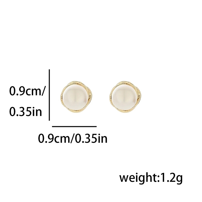 1 Pair Elegant Minimalist Round Inlay Copper Pearl 14K Gold Plated Ear Studs