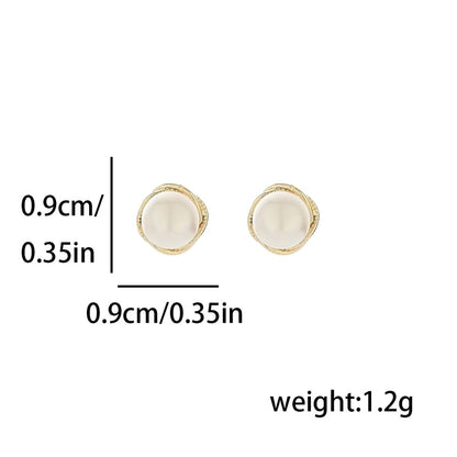1 Pair Elegant Minimalist Round Inlay Copper Pearl 14K Gold Plated Ear Studs