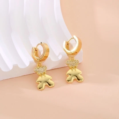 1 Pair Sweet Tree Fruit Plating Inlay 304 Stainless Steel Zircon K Gold Plated Drop Earrings