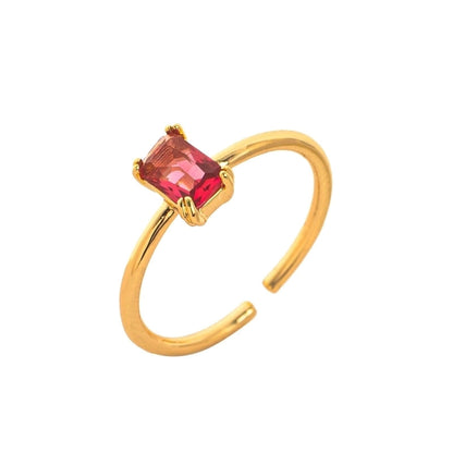 Modern Style Square Copper Zircon 18K Gold Plated Open Rings