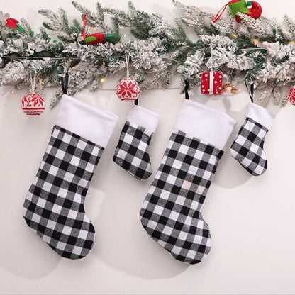 Christmas Decorations Red Black Plaid Black And White Plaid Plush Christmas Stockings Hanging Gifts Candy Bag Pendant