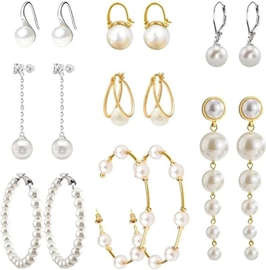 Fashion Round Artificial Pearl Stoving Varnish Women's Hoop Earrings 1 Pair