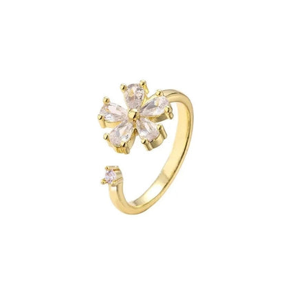 Casual Elegant Flower Copper Zircon Open Rings