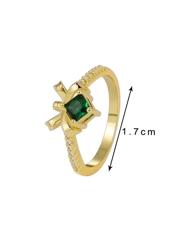 Minimalist Classic Style Color Block Copper Plating Inlay 18K Gold Plated Zircon Rings