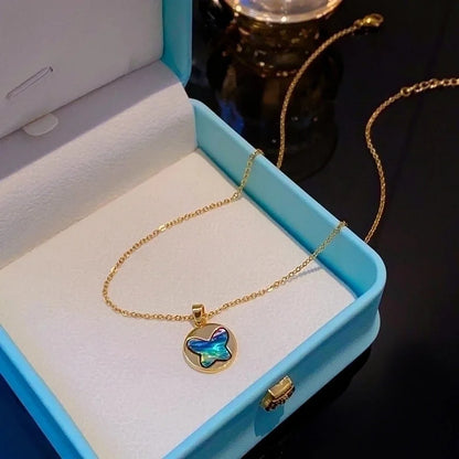 Elegant Shiny Heart Shape Butterfly 304 Stainless Steel Copper Plating Inlay 18K Gold Plated Acrylic Zircon Pendant Necklace