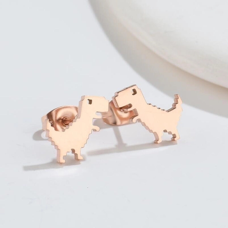 1 Pair Minimalist Dinosaur Plating 304 Stainless Steel 18K Gold Plated Ear Studs