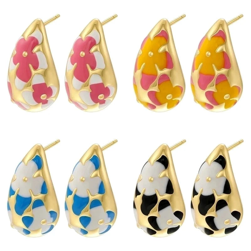 1 Pair Elegant Sweet Water Droplets Enamel Plating Copper 18K Gold Plated Ear Studs