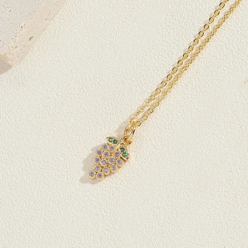 Copper 14K Gold Plated Vintage Style Minimalist Commute Inlay Ice Cream Tree Flower Zircon Pendant Necklace