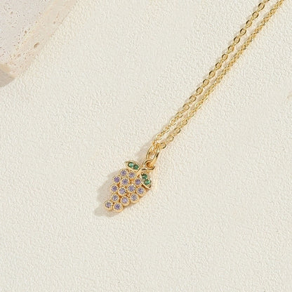 Copper 14K Gold Plated Vintage Style Minimalist Commute Inlay Ice Cream Tree Flower Zircon Pendant Necklace