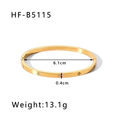 Minimalist Round Stainless Steel 18K Gold Plated Zircon Bangle In Bulk