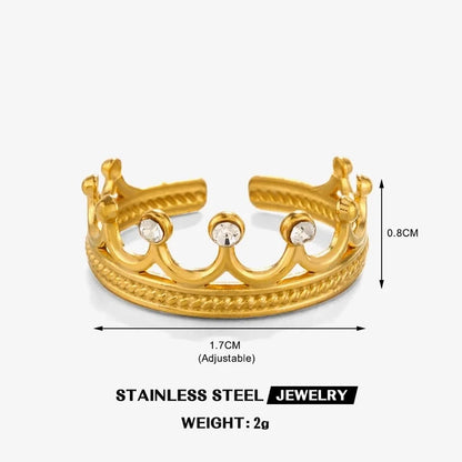 Minimalist Classic Style Round Eye 304 Stainless Steel Rhinestones 18K Gold Plated Plating Inlay Rings