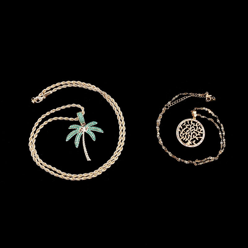 Minimalist Classic Style Coconut Tree Copper Inlay Rhinestones Women's Pendant Necklace