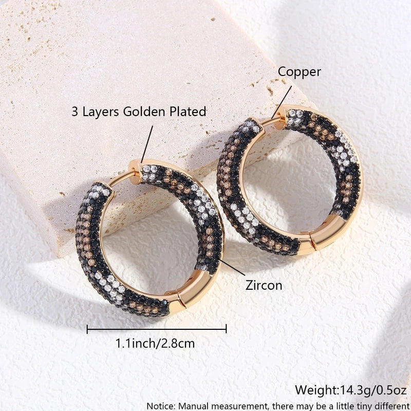 1 Pair Vintage Style Exaggerated Luxurious Circle Leopard Inlay Copper Zircon 18K Gold Plated Gold Plated Earrings